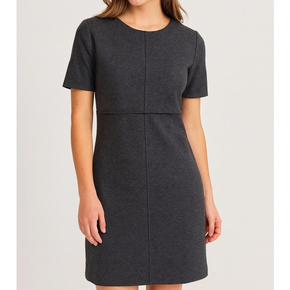 Zara Knit Fitted Shift Dress Charcoal Gray Short Sleeve Office Casual Size S